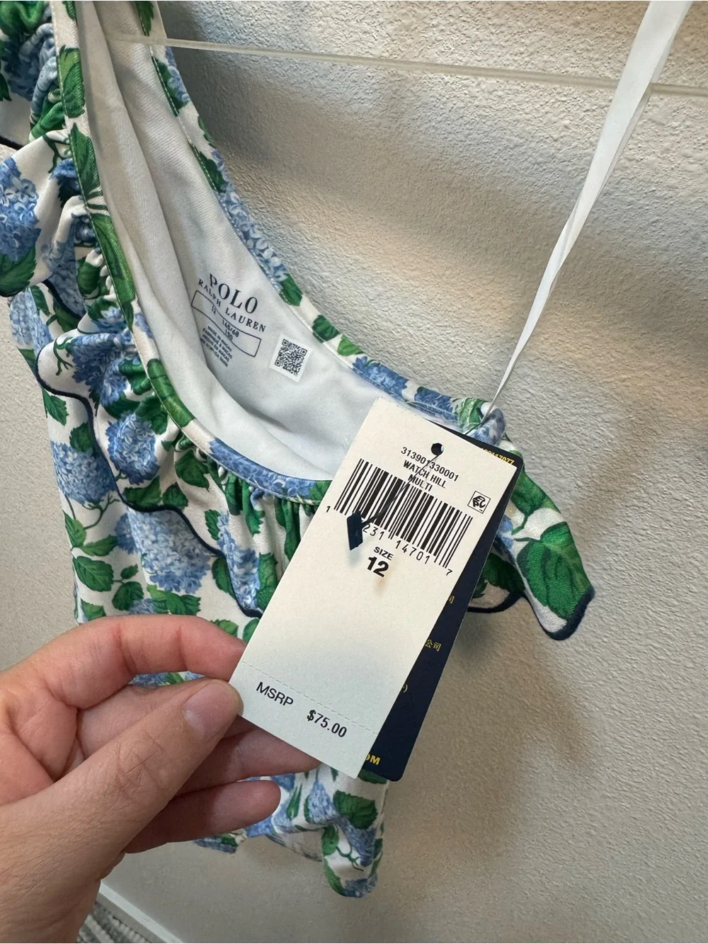 Polo by Ralph Lauren White One-Shoulder Hydrangea Print Swimsuit